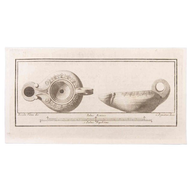 Carlo Pignatari, Oil Lamp with Decoration, Etching, 18th Century For Sale