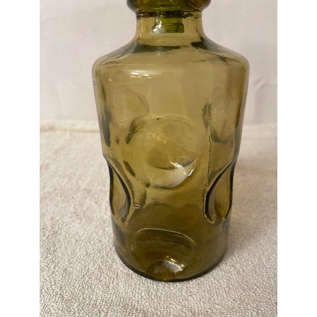 Italian Vintage 1960's Olive Green Art Glass Decanter or Bottle With Stopper For Sale - Image 3 of 12