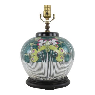 19th Century Chinese Traditional Melon-Shaped Cabbage Design Jar Lamp For Sale