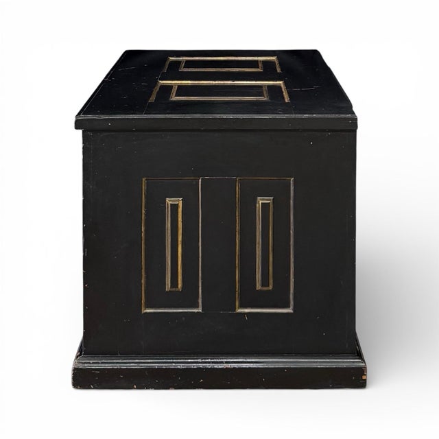 Traditional Late 19th Century Painted Cedar Blanket Chest in Black and Gold For Sale - Image 3 of 10