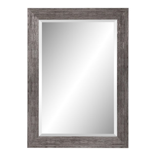 Textured Wide Framed Rectangular Entry Mirror- Silver For Sale