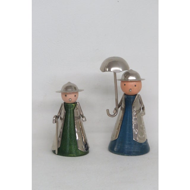 Pair of 2 Wood and Metal Folk Art Figurines Couple With Umbrella and Cane 4871b For Sale - Image 11 of 13