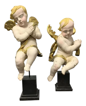 19th Century Wood Hand Carved Cherubs or Angels - a Pair