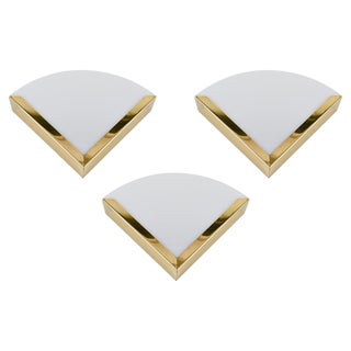 Italian Triangular Sconce in Brass and White Acrylic Glass, 1970s For Sale