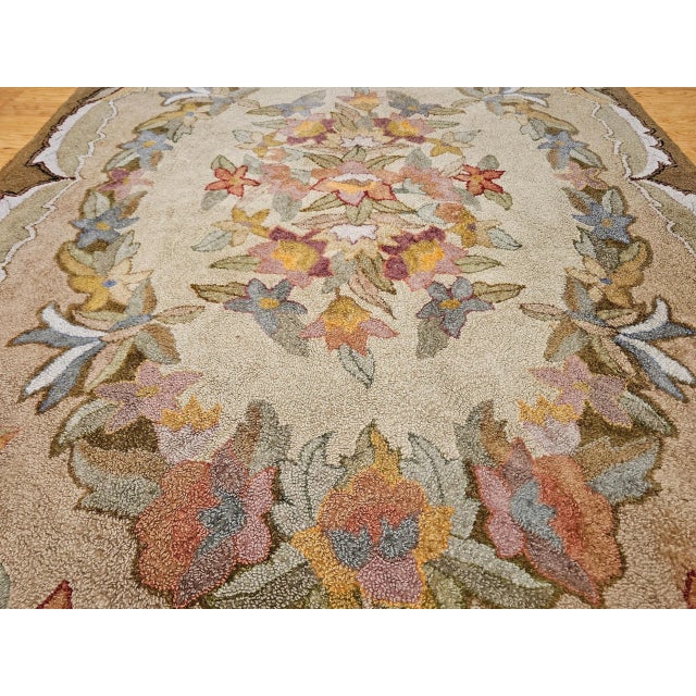 Vintage American Hand Hooked Rug, Floral Pattern in Fall Colors, Folk Art Rug, 6’ X 9’ For Sale - Image 10 of 12