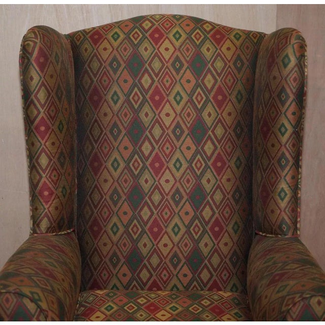 Vintage Wingback Armchair with Claw & Ball Feet and Kilim Style Upholstery For Sale - Image 6 of 18
