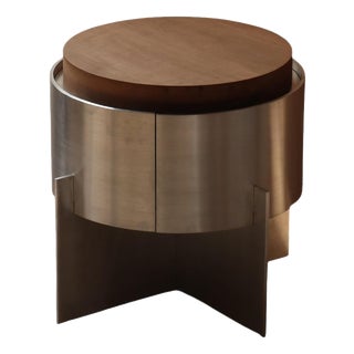Soft Futurism Lunar Side Table in Aluminum and Walnut by Filippo Andrighetto For Sale