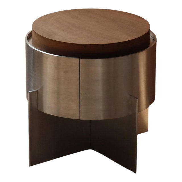 Soft Futurism Lunar Side Table in Aluminum and Walnut by Filippo Andrighetto For Sale