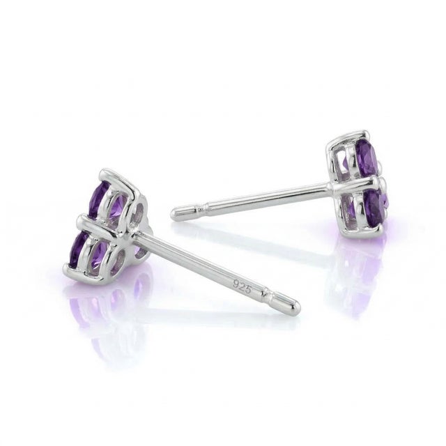 Contemporary Amethyst Trio 925 Silver Handmade Studs, February Birthstone Studs, Dainty Tiny Small Studs - A Pair For Sale - Image 3 of 3