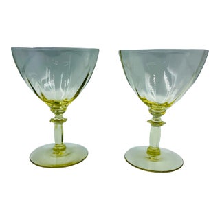 Mid 20th Century Fostoria "Fairfax" Pattern in June Topaz Color Cocktail/Wine Glasses- a Pair For Sale