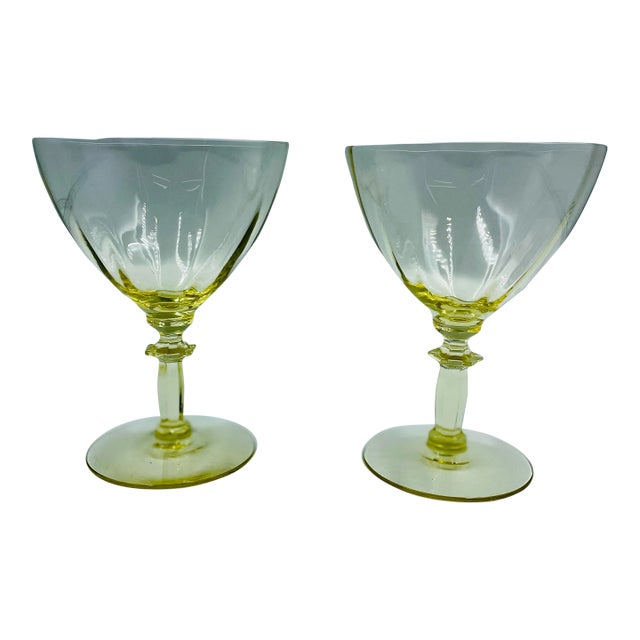 Mid 20th Century Fostoria "Fairfax" Pattern in June Topaz Color Cocktail/Wine Glasses- a Pair For Sale