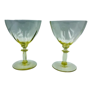 Mid 20th Century Fostoria "Fairfax" Pattern in June Topaz Color Cocktail/Wine Glasses- a Pair