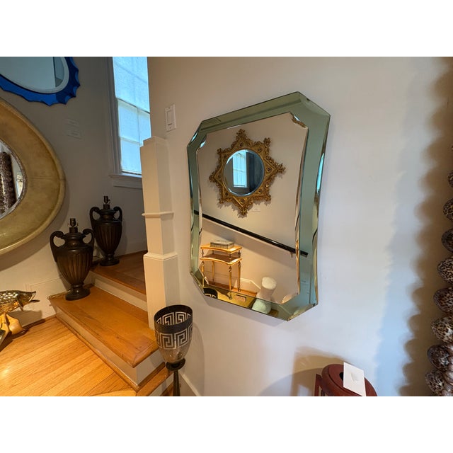 Italian Modern Fontana Arte Inspired Beveled Mirror. Offered is a stunning rectangular beveled mirror in the spirit of...