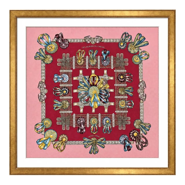 Hermes Rubans Du Cheval Framed Vintage Silk Scarf 33" For Sale