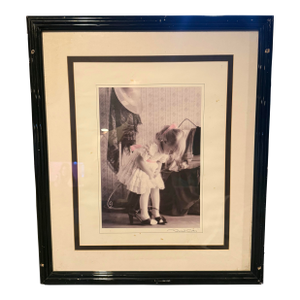 1970s Richard Cotty Portrait Young Girl in Sweet White Dress Framed Signed 22x26