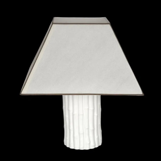 Mid-Century Italian White Ceramic and Faux Bamboo Table Lamp by Tommaso Barbi, 1970s For Sale - Image 4 of 18