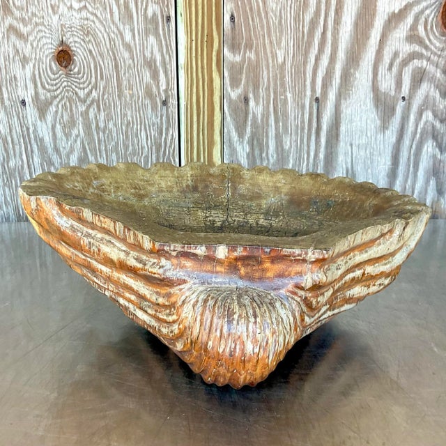 Vintage Boho Carved Wood Clam Shell For Sale - Image 12 of 12