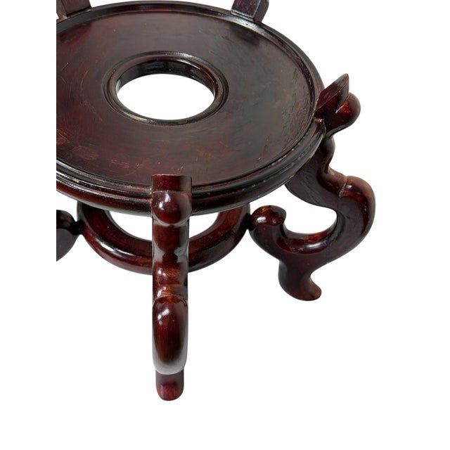 1980s Vintage Chinese Wood Fishbowl Stand 9.5" Diameter 8.5" Tall For Sale - Image 5 of 8