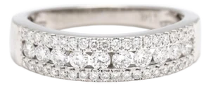 0.50ctw Three Row Diamond Band Ring, 14k White Gold, Ring Size 6