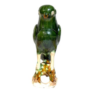 Monumental Chinese Export Porcelain Green Sancai Glazed Parrot, Late 19th C For Sale