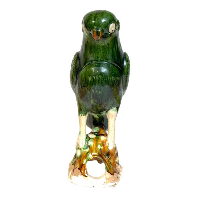 Monumental Chinese Export Porcelain Green Sancai Glazed Parrot, Late 19th C For Sale
