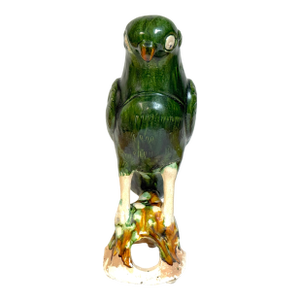 Monumental Chinese Export Porcelain Green Sancai Glazed Parrot, Late 19th C