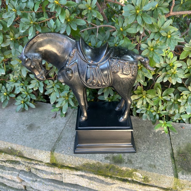 Vintage Tang Dynasty Style Ebonized Bronze War House Statue For Sale - Image 10 of 10