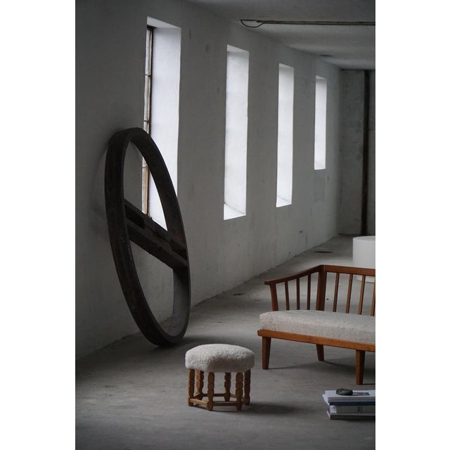 Mid-Century Modern Danish Hexagonal Oak Stool with Lambswool Upholstery, 1950s For Sale - Image 12 of 13