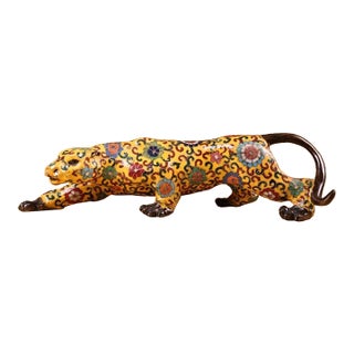 Gilt Bronze Cloisonné Enamel Leopard Figure in Stalking Pose For Sale