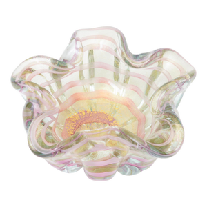 Vintage Murano Barovier E Toso Pink Ribbons Glass Bowl With Gold Aventurine.