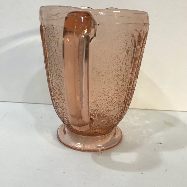 Jeannette Glass 1930s Jeannette Glass Pink Cherry Blossom Water Pitcher For Sale - Image 4 of 12