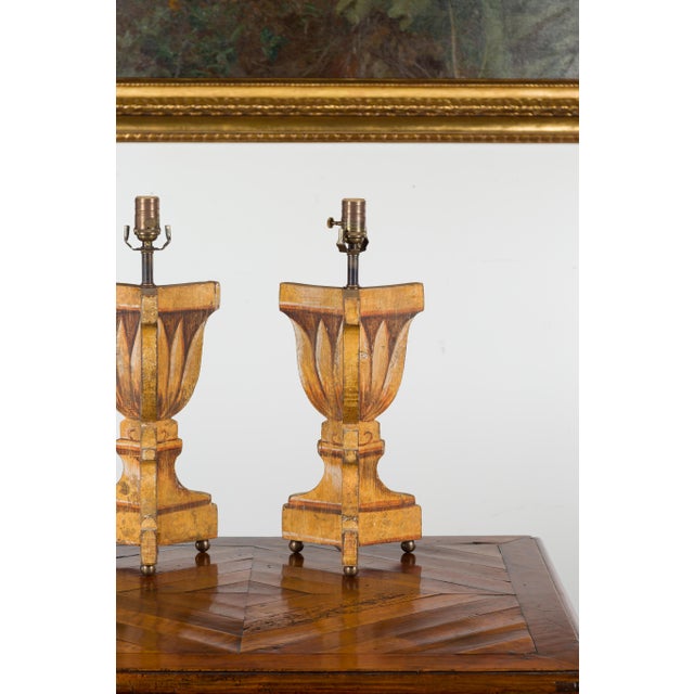 Wood Mid 20th Century Italian Midcentury Painted and Carved Table Lamps with Stylized Foliage - a Pair For Sale - Image 7 of 12