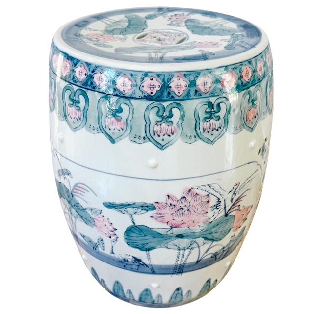 1960s Vintage 1960 Century Chinese Ceramic Pink Lotus Garden Stool For Sale - Image 5 of 7
