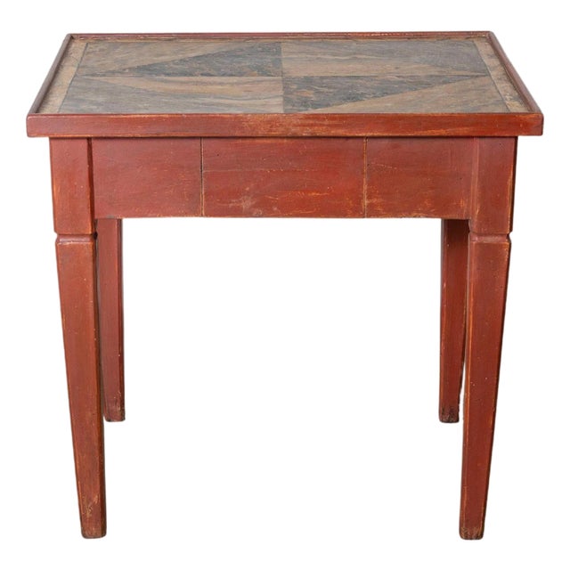 Lacquered Tuscan Side Table with Faux Marble Top, 19th Century For Sale