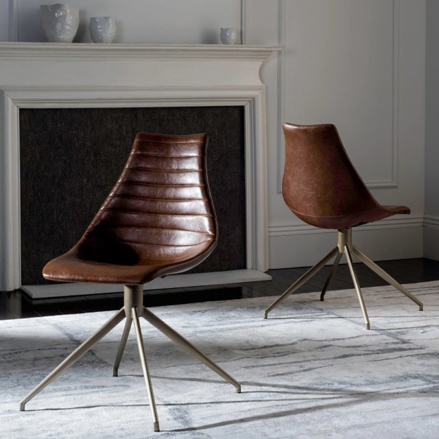 Bailey Mid Century Modern Leather Swivel Dining Chair in Light Brown & Brass - a Pair For Sale - Image 9 of 10
