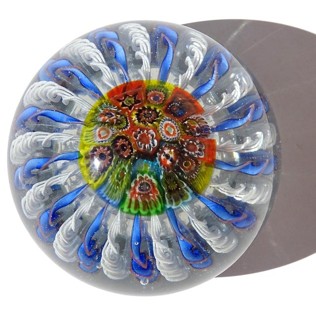 Beautiful vintage Murano hand blown rainbow millefiori flowers and twisting ribbons Italian art glass crown top decoration...