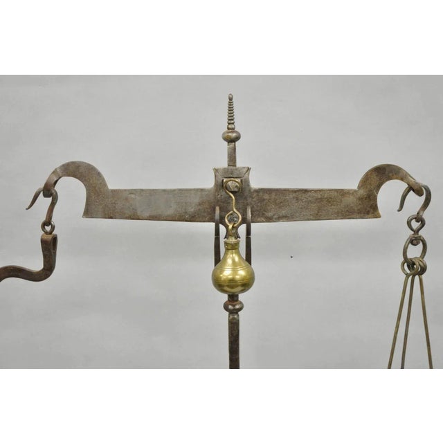 Gothic Mid 19th Century Antique English Gothic Arts & Crafts Hand Wrought Iron Balance Beam Scale For Sale - Image 3 of 12