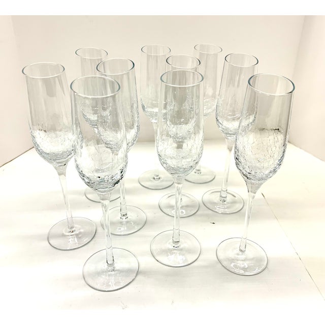Mid 20th Century Stemware Set of 10 Beautiful Modern Champagne Flutes With Ice Crackle Effect For Sale - Image 14 of 18