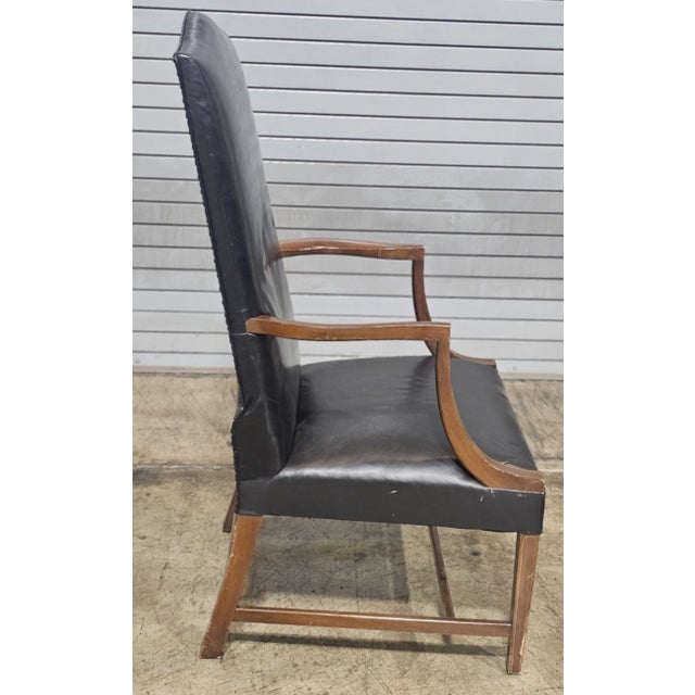 Kittinger Mid 20th Century Kittinger Williamsburg Mahogany Martha Washington Arm Chair Cw13 Black Leather For Sale - Image 4 of 8