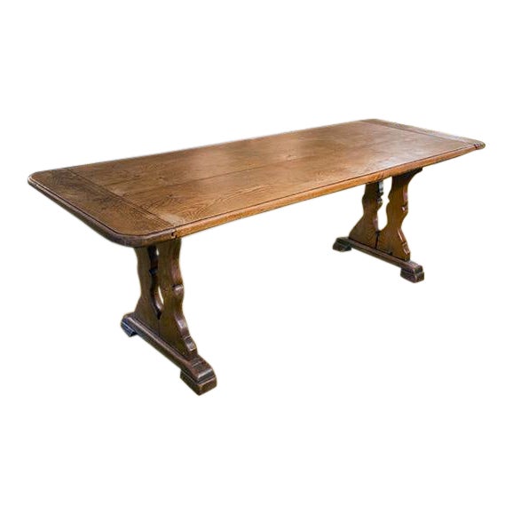 English Elm Plank Top Trestle Table Chairish
