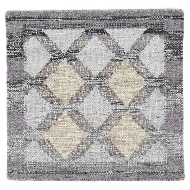 Modern Swedish Style Handwoven Gray Geometric Custom Wool Rug For Sale In New York - Image 6 of 6