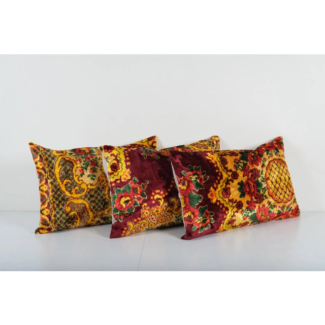 Bohemian Yellow Red Velvet Pillow Cover - Set of Three Elevate your home decor with these exquisite 16" x 24" 15'' x...