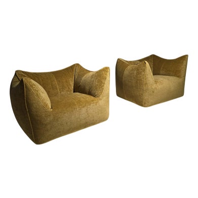 Le Bambole Lounge Chairs in Linen Velvet by Mario Bellini for C&B Italia, 1970s, Set of 2 For Sale