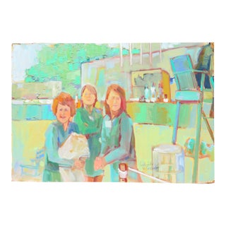 1970s Wimbledon Tennis Impressionist Painting by Peggy Hussey For Sale