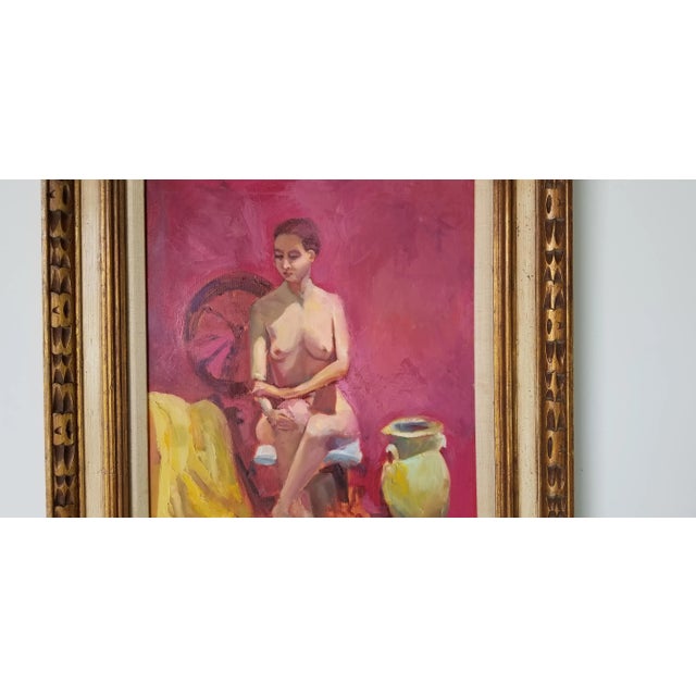 Textile 1980's Vintage Still Life Nude Female Abstract Painting, Framed For Sale - Image 7 of 12