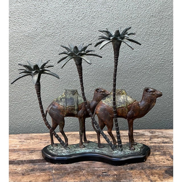 Pair of Vintage Patinated Bronze Camel Candleholder For Sale In West Palm - Image 6 of 12