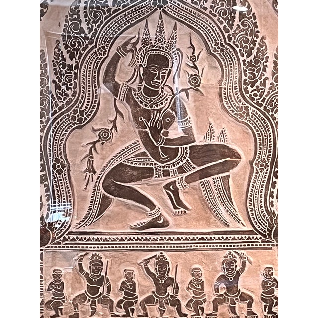 Vintage Thai Relief Rubbing Apsara Dancer Framed Wall Art 20x25 For Sale In San Francisco - Image 6 of 9