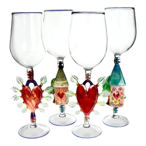 Set of 4 Art Glass Goblets by Janis Miltenberger
