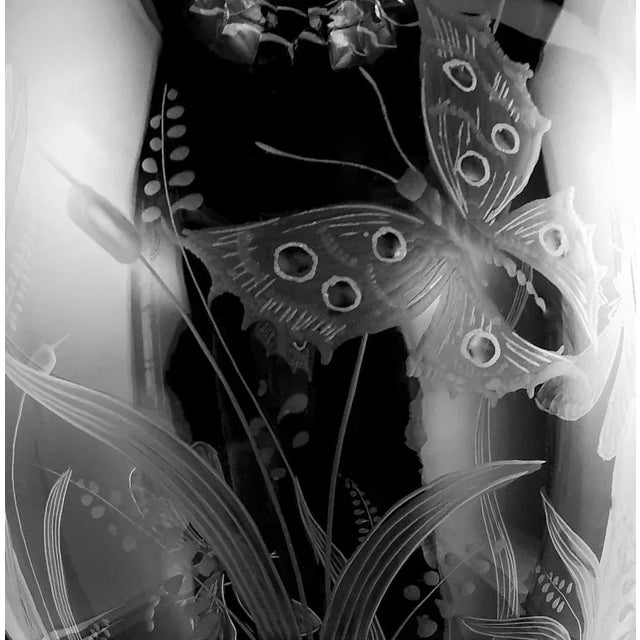Large Art Nouveau Style Crystal Vase Engraved with Butterflies and Dragonflies, 1982 For Sale - Image 11 of 13