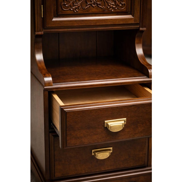 Traditional Antique Solid Oak Gentleman’s Nightstand Cabinet With Leaded Glass Door, C. 1910–1930 For Sale - Image 3 of 5